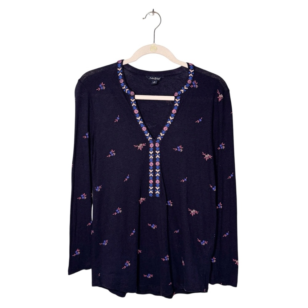 Lucky Brand Black Colorful Floral Embroidered Tunic Top Size S